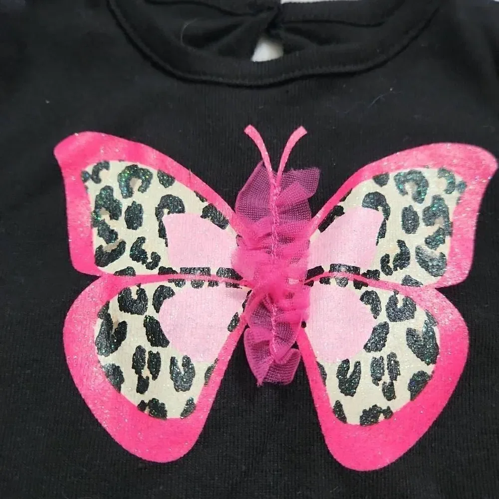 Baby Starters Girls Sz 6M Black Long Sleeve Butterfly One Piece Top